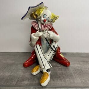 Vintage OOAK SEVERINO MORLIN Clown with Umbrella Figurine Statue Sculpture FLAWS